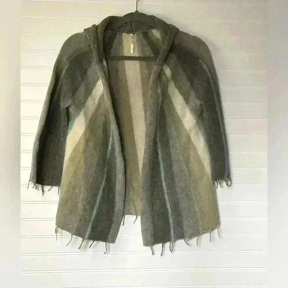 Free People Tops - Free People Aztec Stripe Fringe Hoodie Knit Cardigan Wool Blend S/P  Open hood